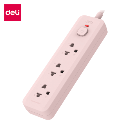 รางปลั๊กไฟ 3ช่อง 3M 1สวิตซ์ Deli CT481-PK-01 สีชมพู_0